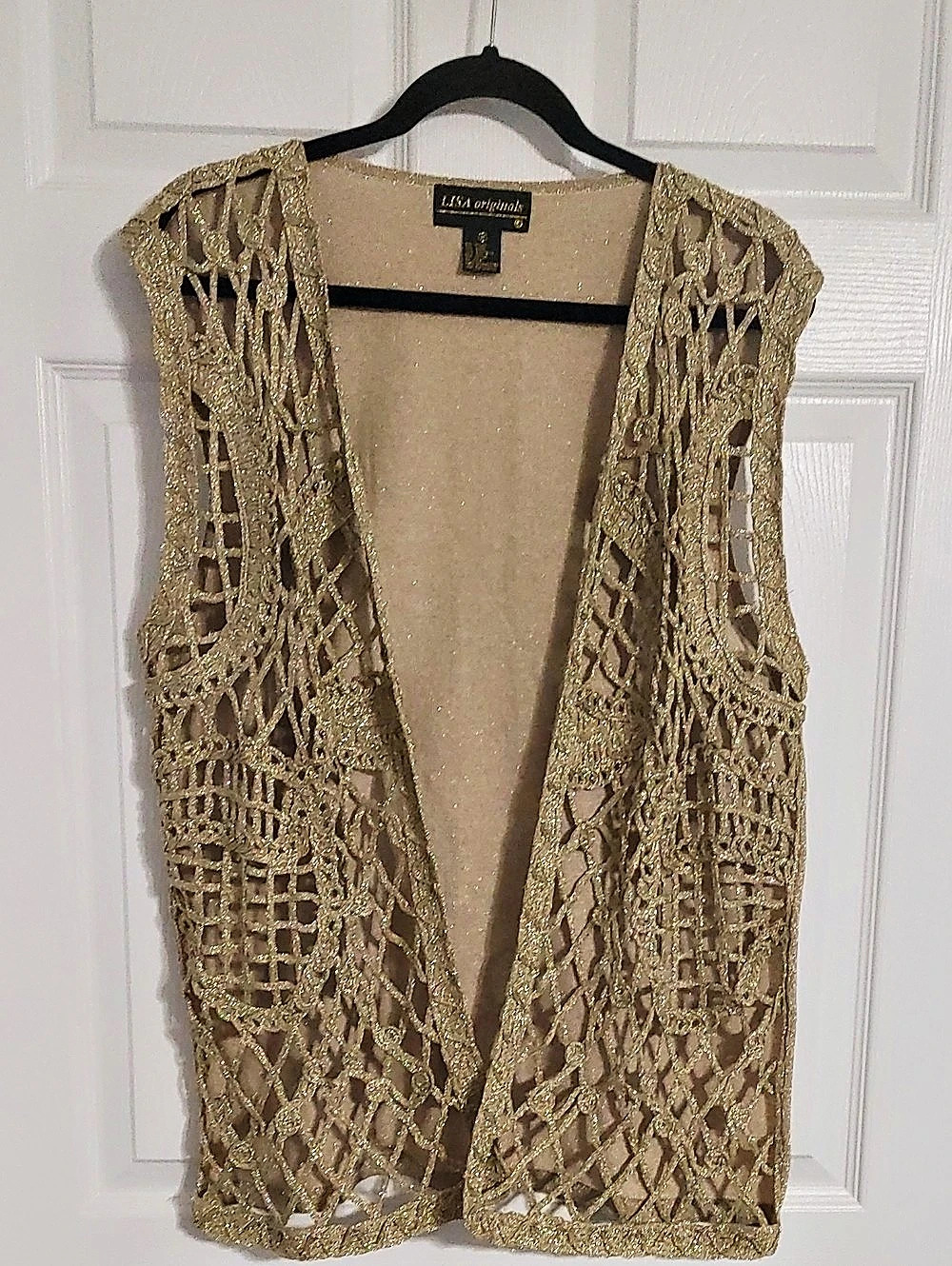 Lisa Originals Metallic Open-Front Vest Size Medium Like New